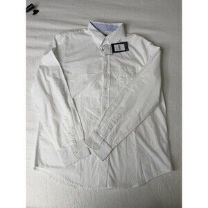 Chaps Men’s White Button Down Shirt 100% Cotton Size Large